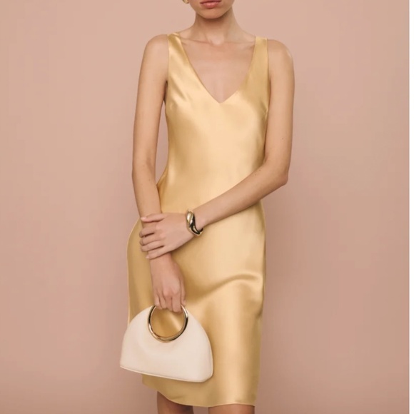 Reformation Dresses & Skirts - NEW Reformation Lila Silk Midi Dress - White Peach Beige